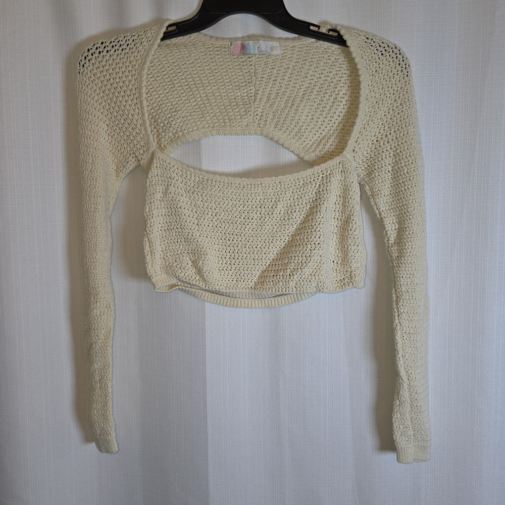 Free People Beach Cream Colored Crop Saffron Top size Small Knitted